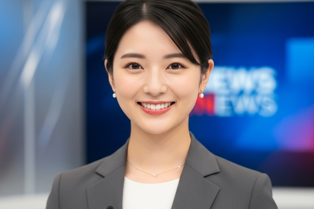 テレビ局に勤めている女性アナウンサーが微笑んでいる画像
