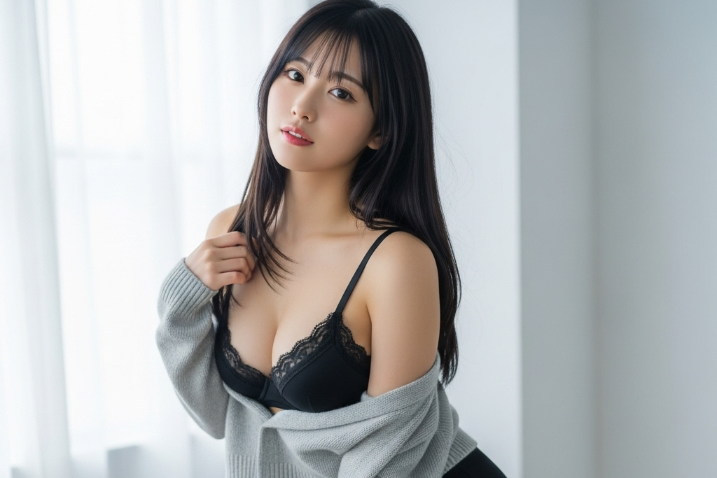 黒のセクシーな下着姿でこちらを誘惑しているポートレート