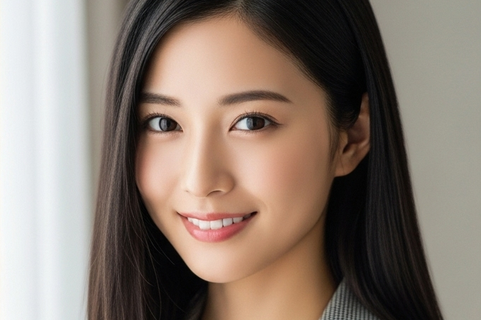 白い歯を見せて笑顔でいる女性