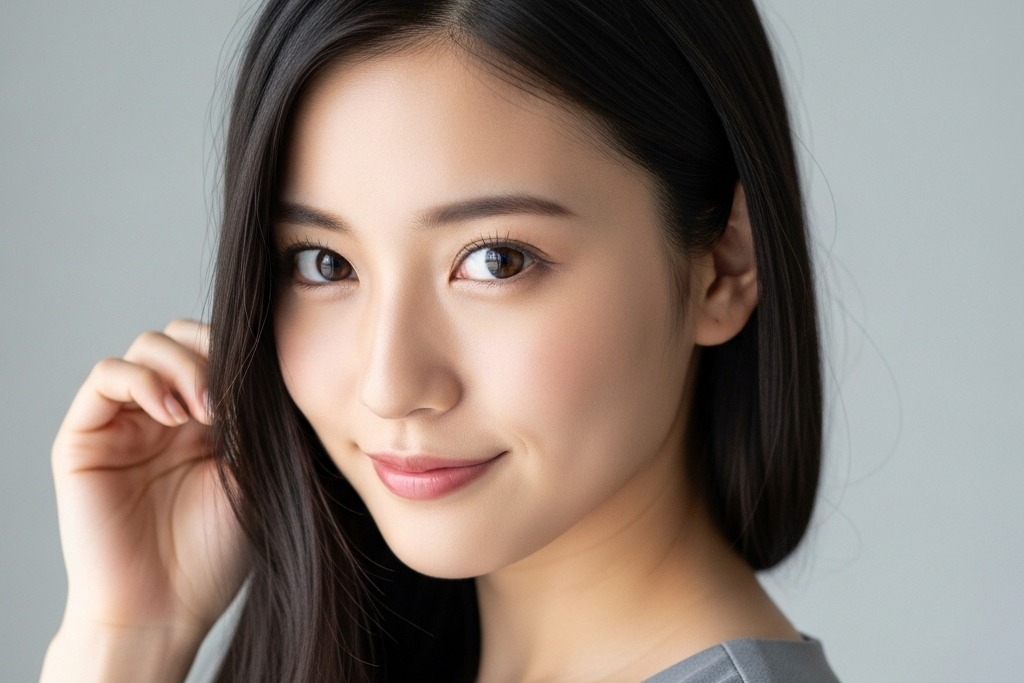 少し見上げるようにこちらの顔を覗き込んでいる女性の顔