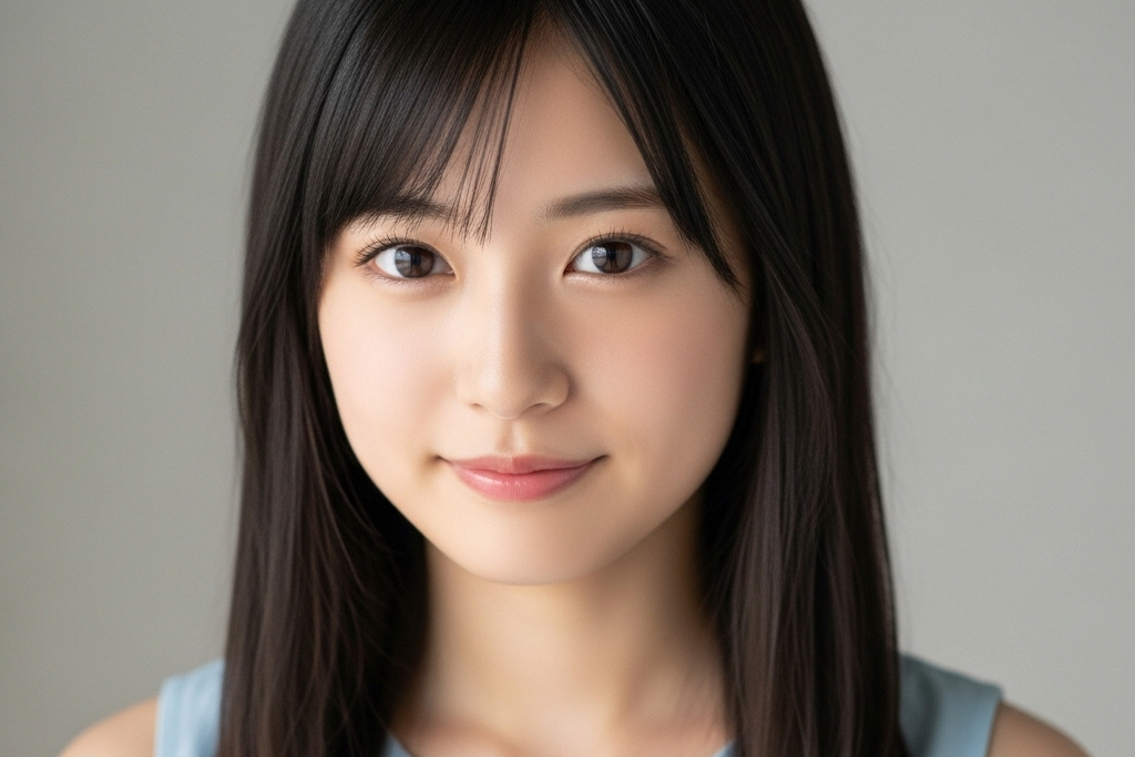 まっすぐこちらを見て笑顔でいる女性のポートレート画像