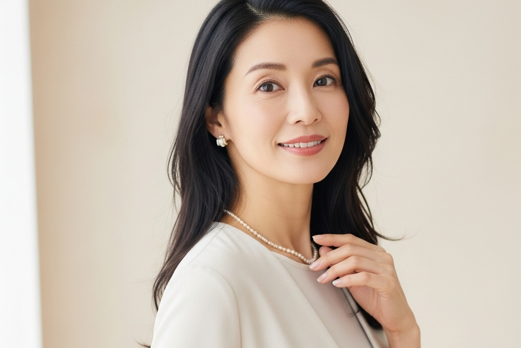 綺麗というか艶っぽい感じをだしてくれている40代女性のポートレート画像