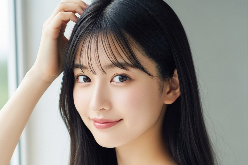 ほほえみを出している女性のポートレート