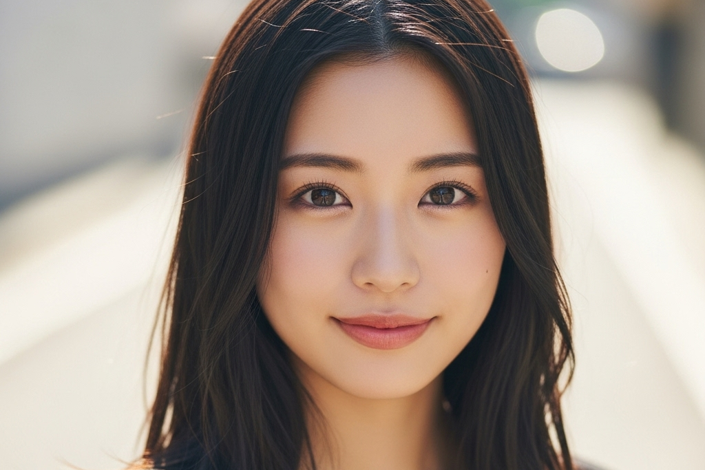 街中で出会ったときに真正面から笑顔で微笑んでくれているポートレート