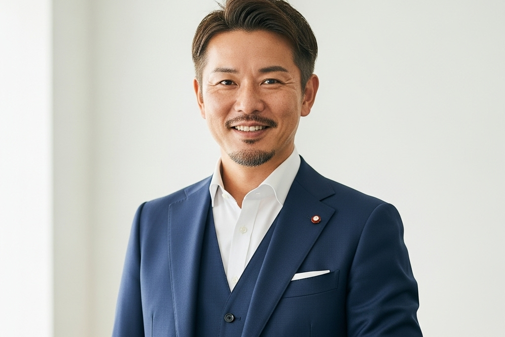 あごひげをはやして少し怖そうではあるが、はにかんだ笑顔の男性