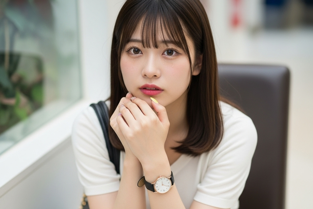 こちらを向いてキョトンとした顔で見ているポートレート画像