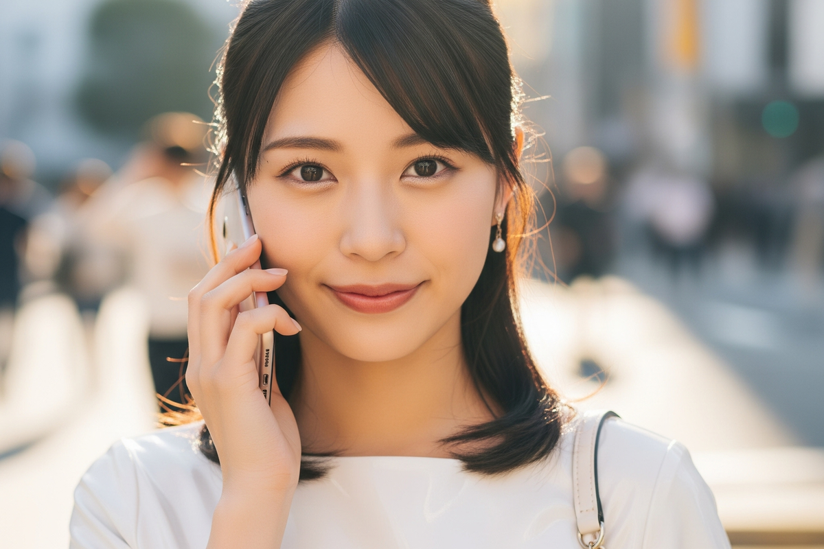 スマホを取り出し電話をかけている女性