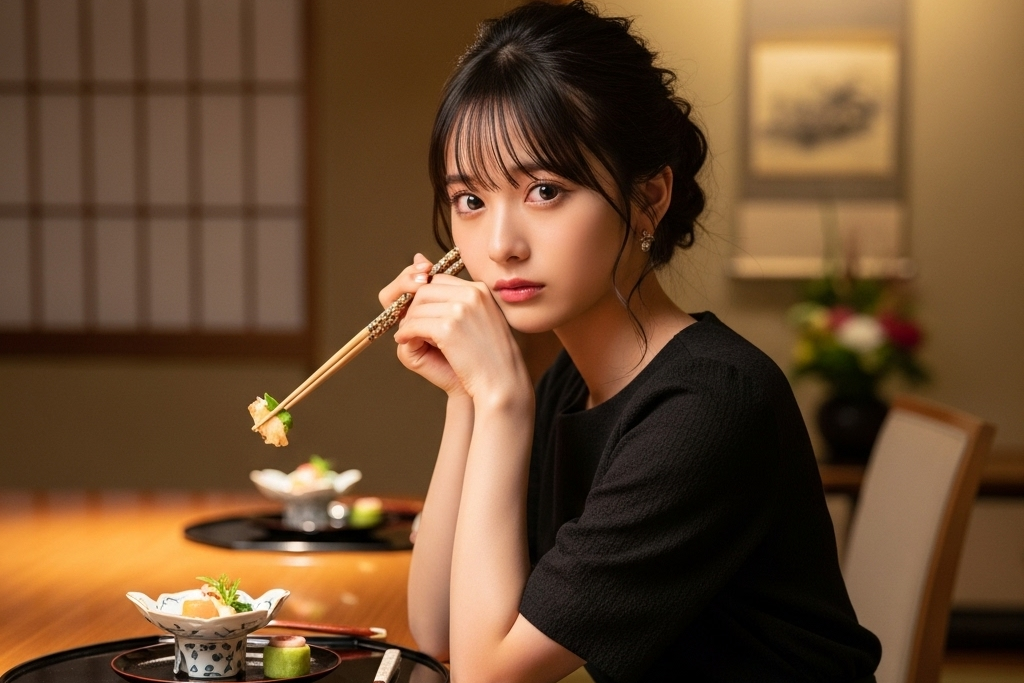 食事をしているのだが、女性がこちらを凝視している