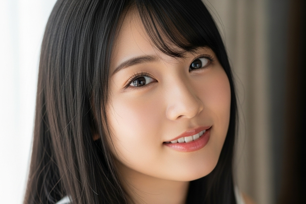 目の輝きを失わないままこちらを笑顔で見ているポートレート画像
