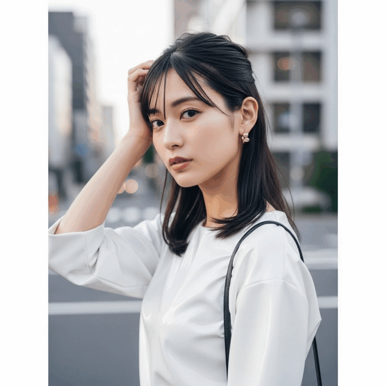 ちょっと不機嫌そうに髪の毛を触っている女性