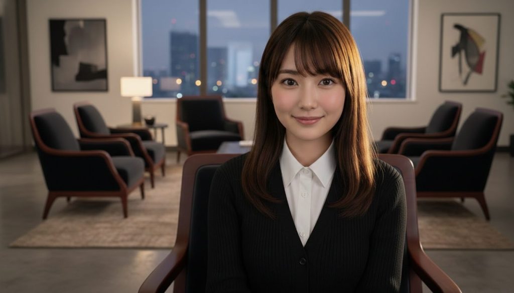 黒のカーディガンを着た女性