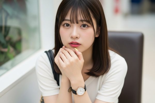 こちらを向いてキョトンとした顔で見ているポートレート画像