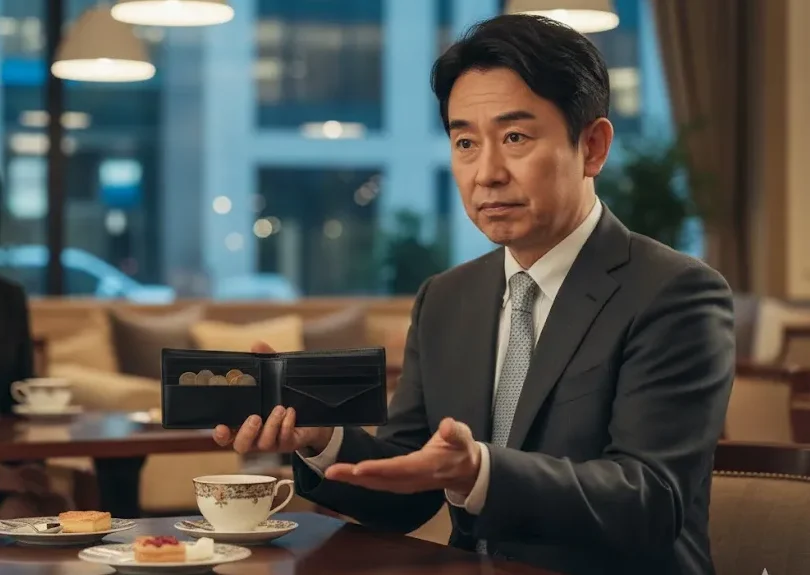 男性が女性にお金が無いんだとアピールしている画像