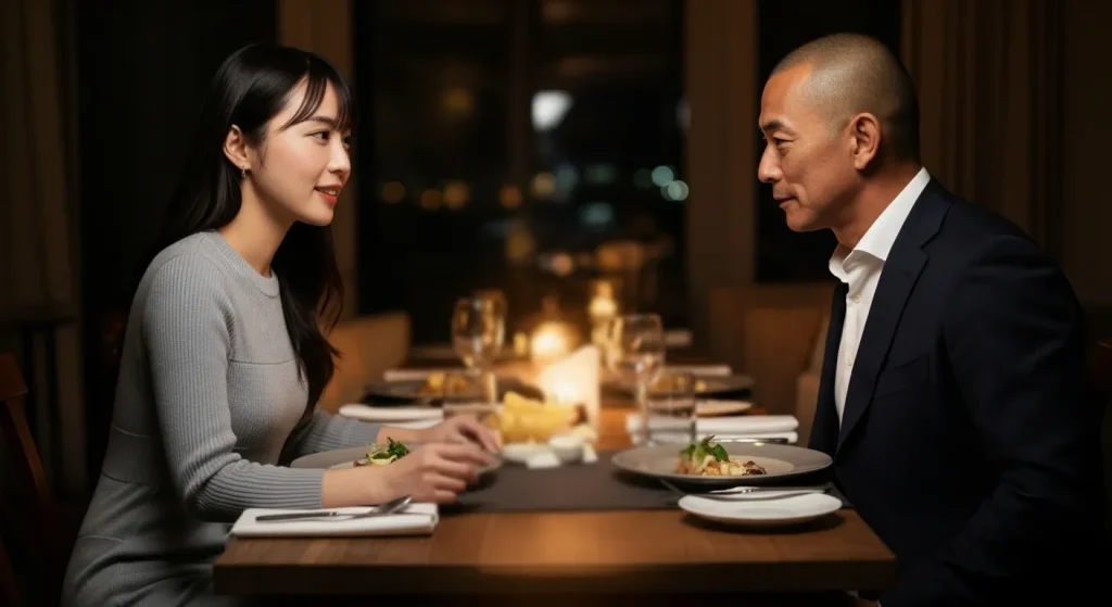 著者のシゾンと食事をしている女性