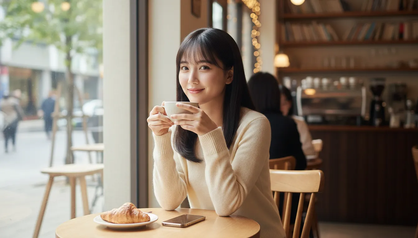 カフェでコーヒーを飲んでいる女性