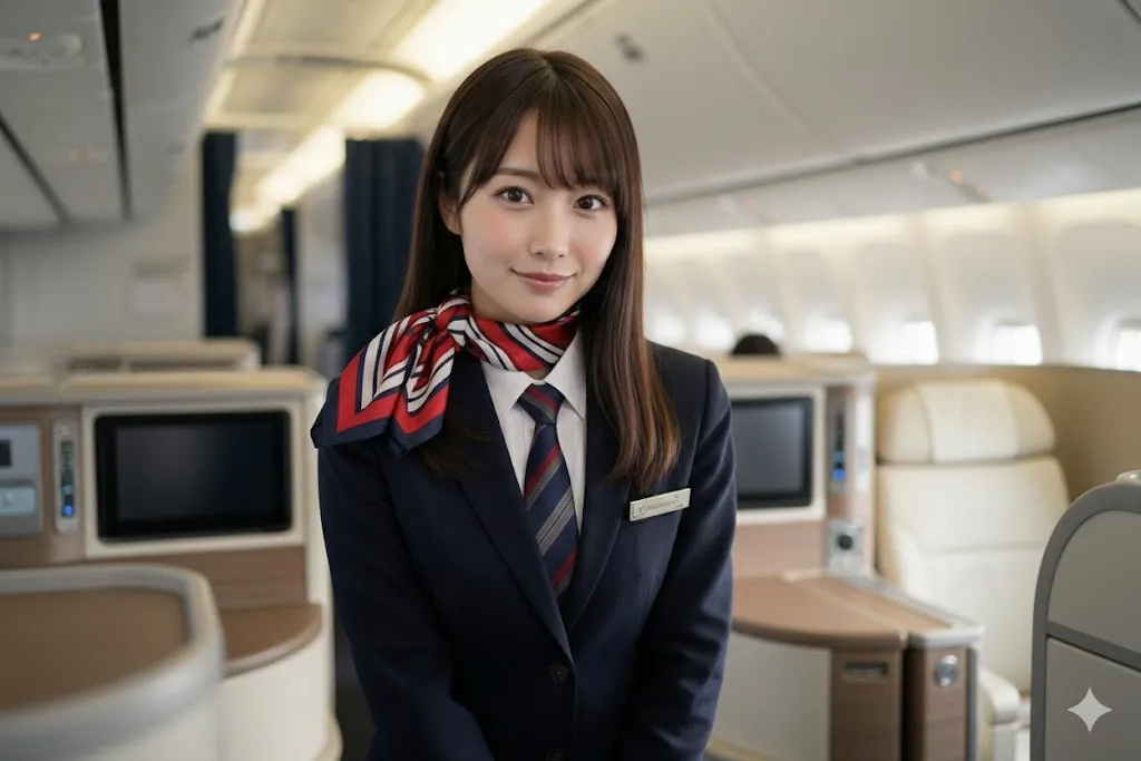 少し一線を超えそうな客室乗務員の女性のポートレート
