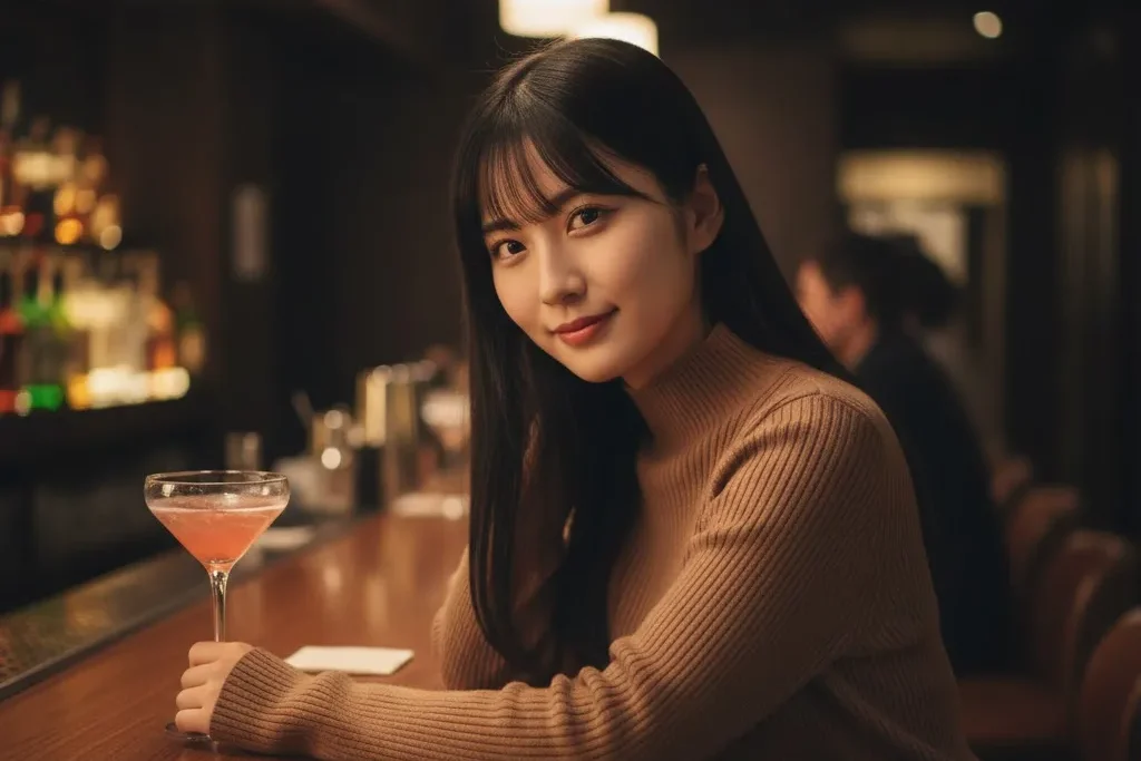 barで隣にいる相手に話しかける女性