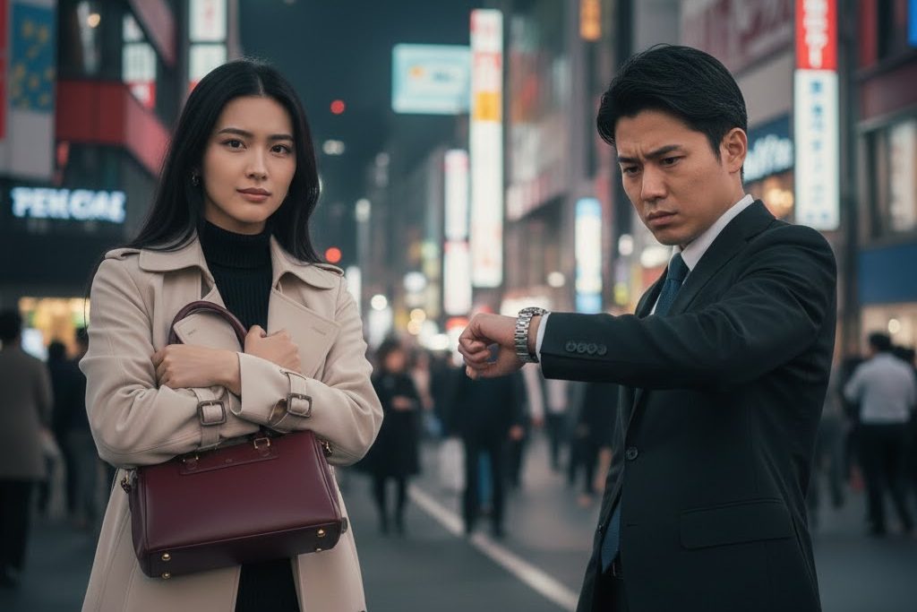 待ち合わせ場所に到着して、遅刻しても一切謝ることをしない女性と不思議そうに感じている男性