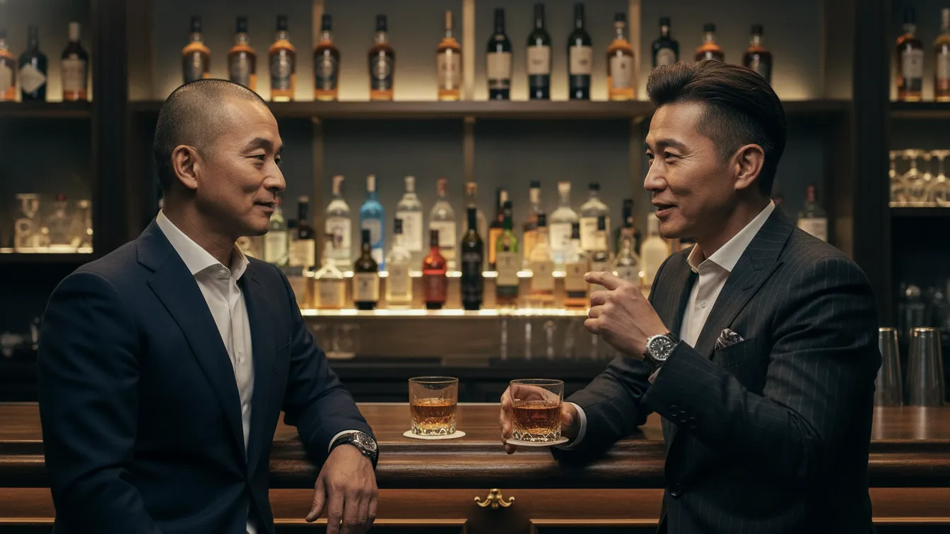 著者のシゾンと、知り合いの会社役員の男性の二人が高級なbarで語り合っている画像