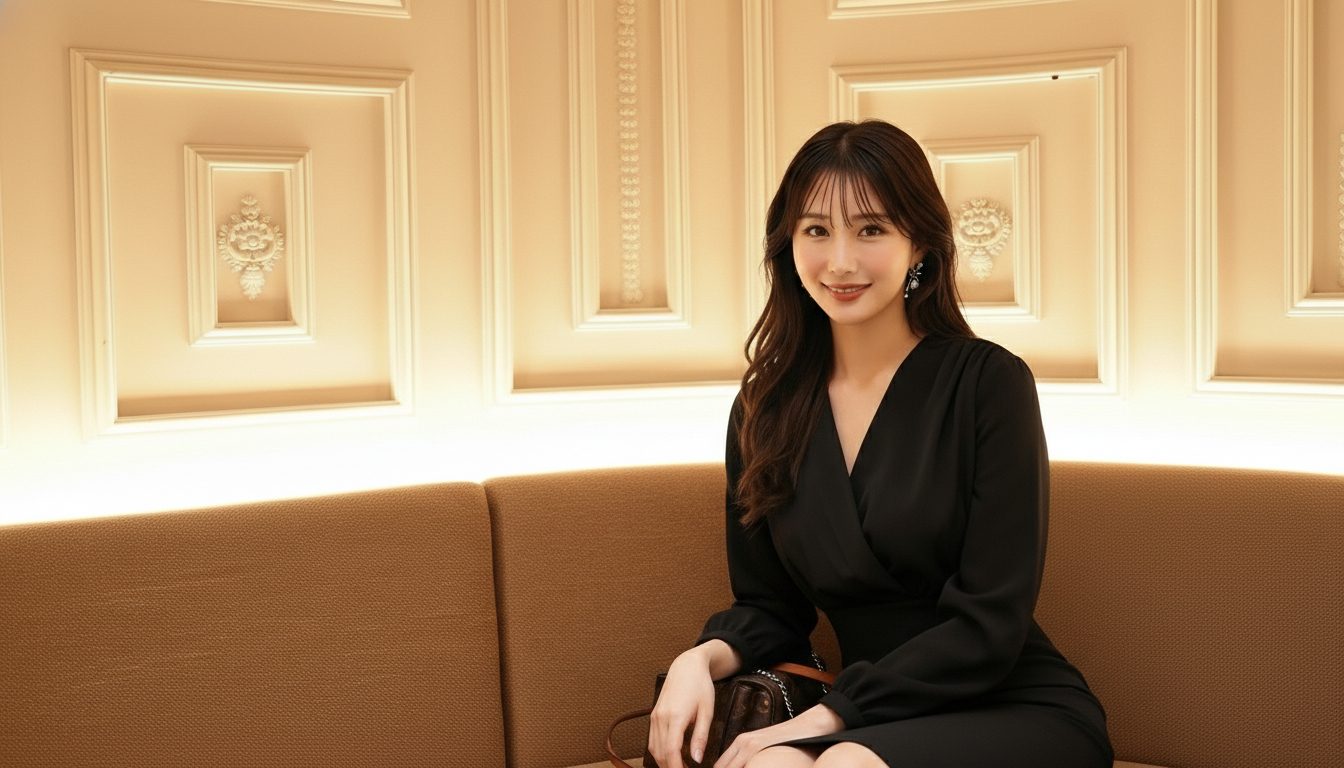 THE SALONでトークタイムで男女が話す個室に座っているまどかさんのポートレート