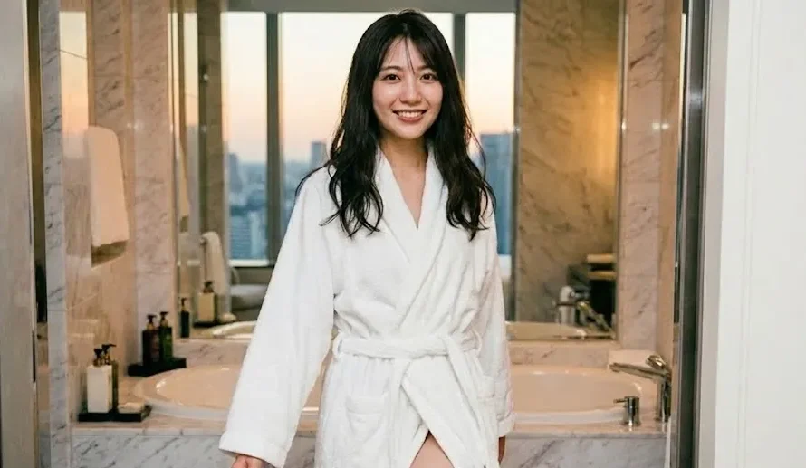 保育士の舞奈さんが高級ホテルのお風呂から上がってきた画像