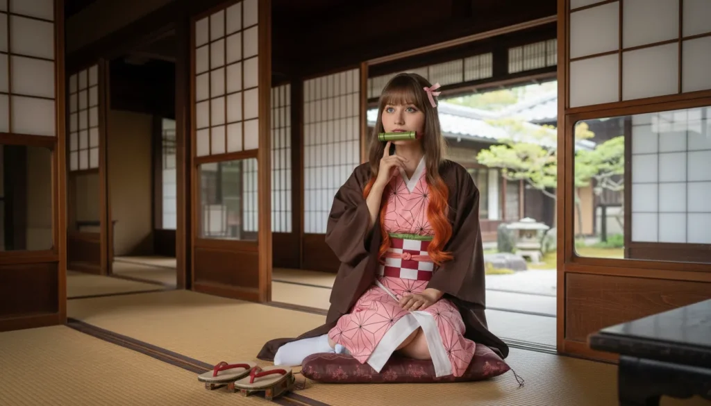 鬼滅の刃のネヅコのコスプレをしたアメリカ人留学生のポートレート