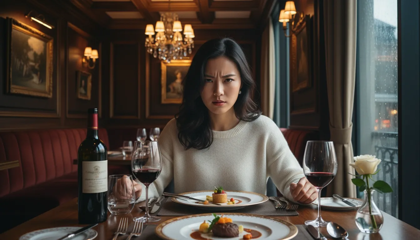 高級なフランス料理の店の個室で、凄い怒った表情をしている女性