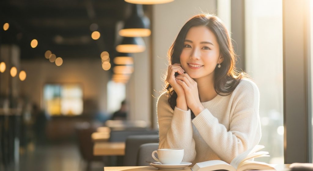 カフェで黄昏ている女性