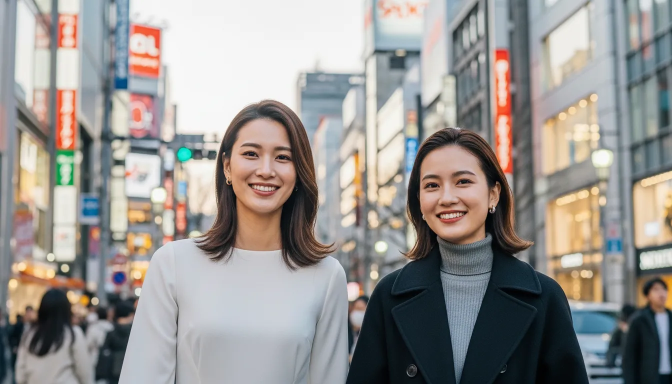 ブラック女性二人が銀座の待ち合わせ場所で待っている