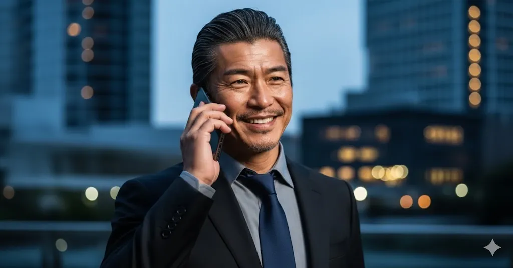 電話をかけている日下部さんのポートレート