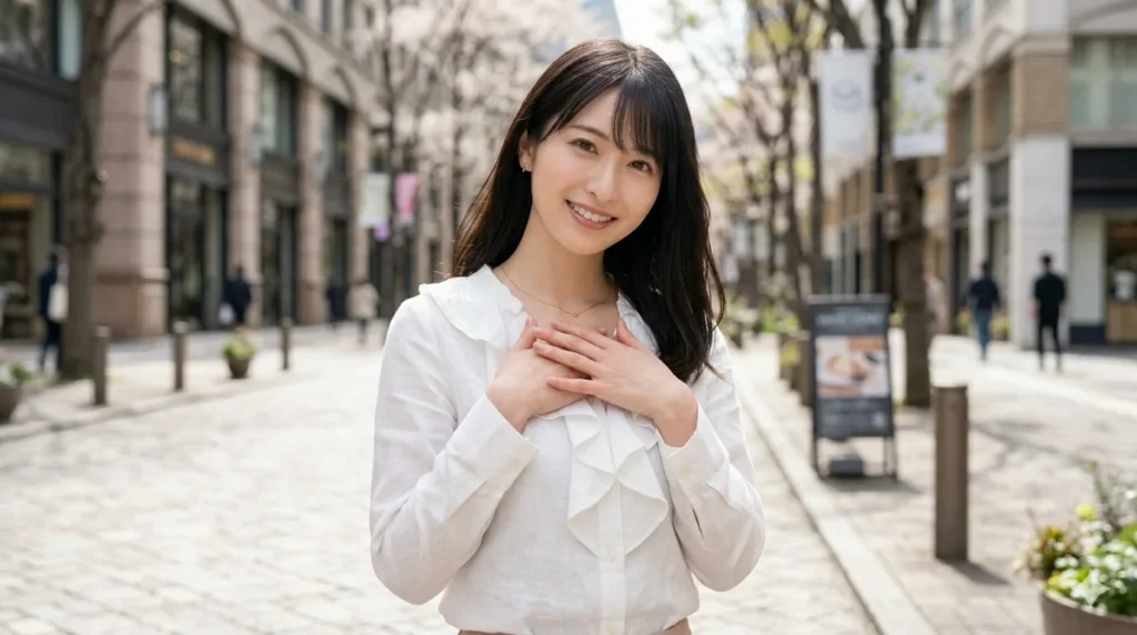 丸の内で働くお昼休憩で道路の真ん中で立っている葉月さん