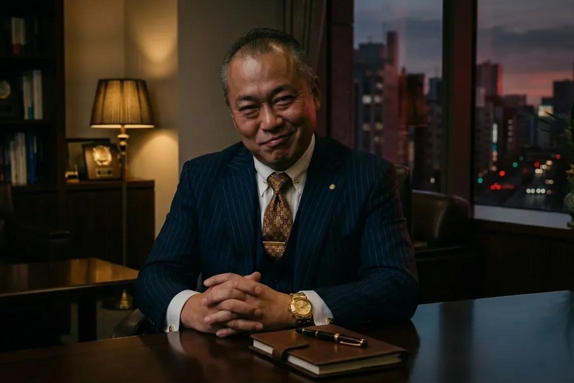 男性がにやついた顔でこちらを見ている