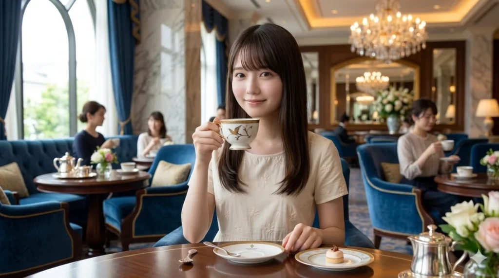 カフェでコーヒーを飲む美栄さん