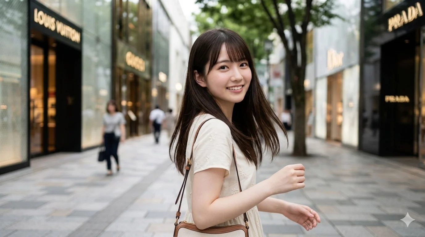 美栄さんの表参道で振り向きざまのポートレート