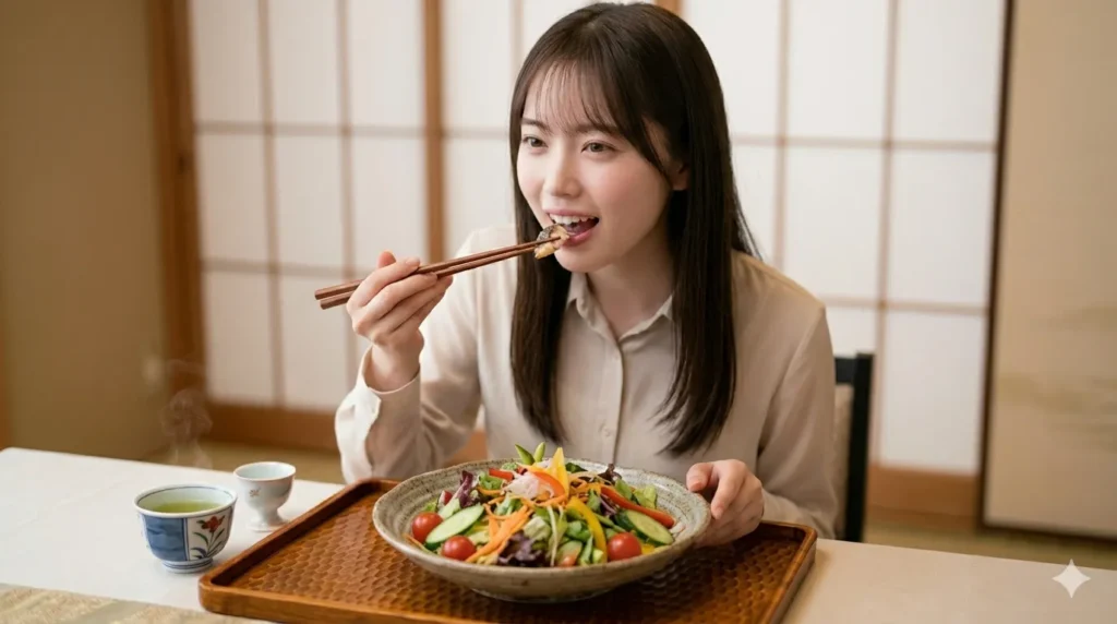 サラダを食べる女性