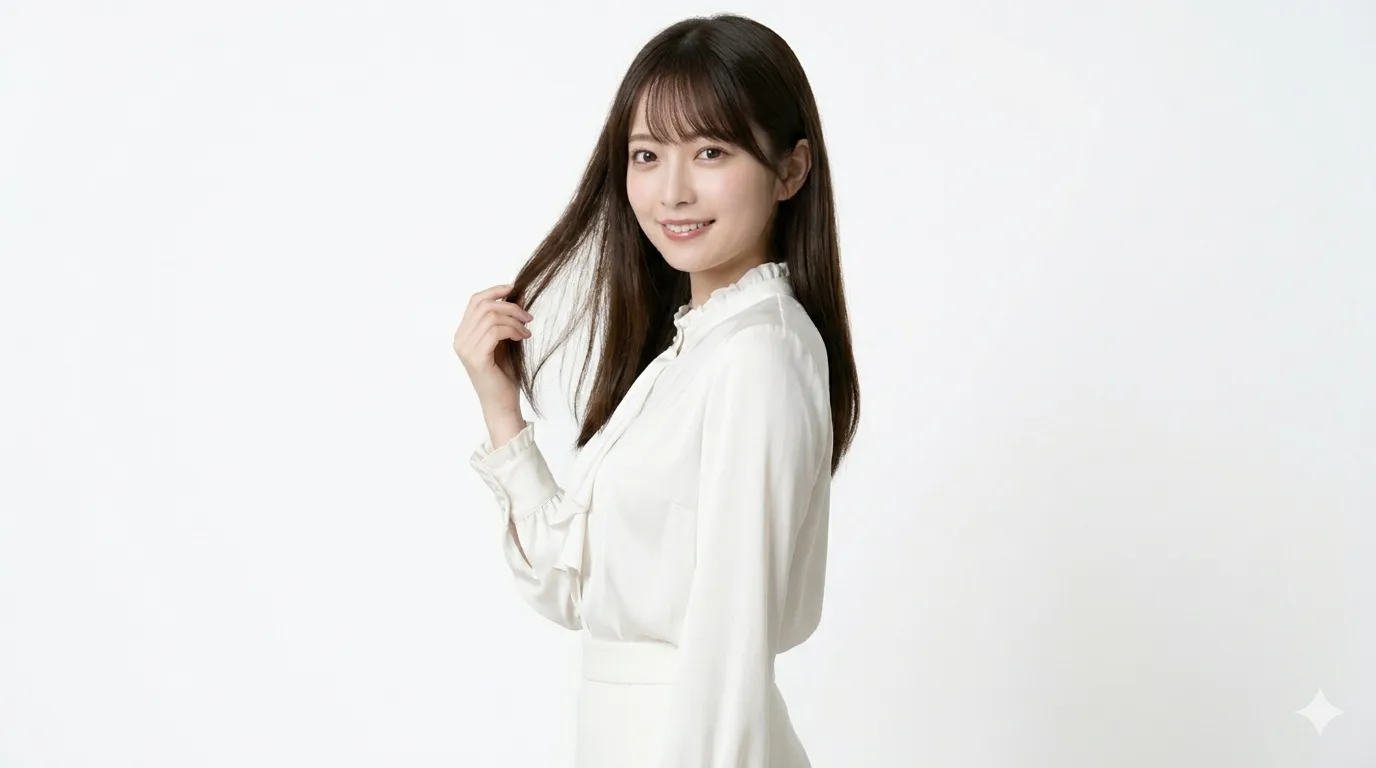 グラビアアイドルの遥さんが清楚系な服を着て立っているポートレート