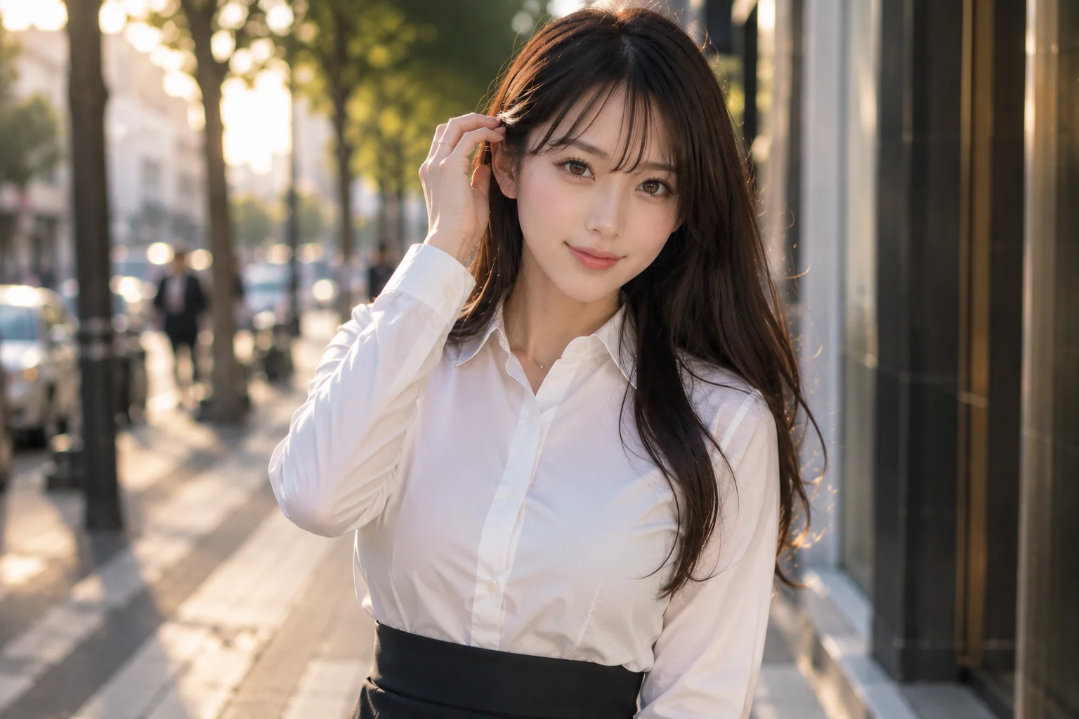 表参道で待ち合わせをしている女性のポートレート