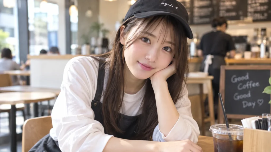 カフェでバイトしているフリーターのめぐさんのポートレート